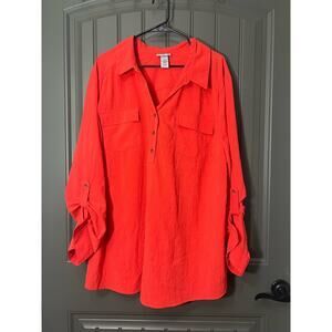 Maggie Barnes Dark Orange Collared Blouse with Tab Sleeves 3x